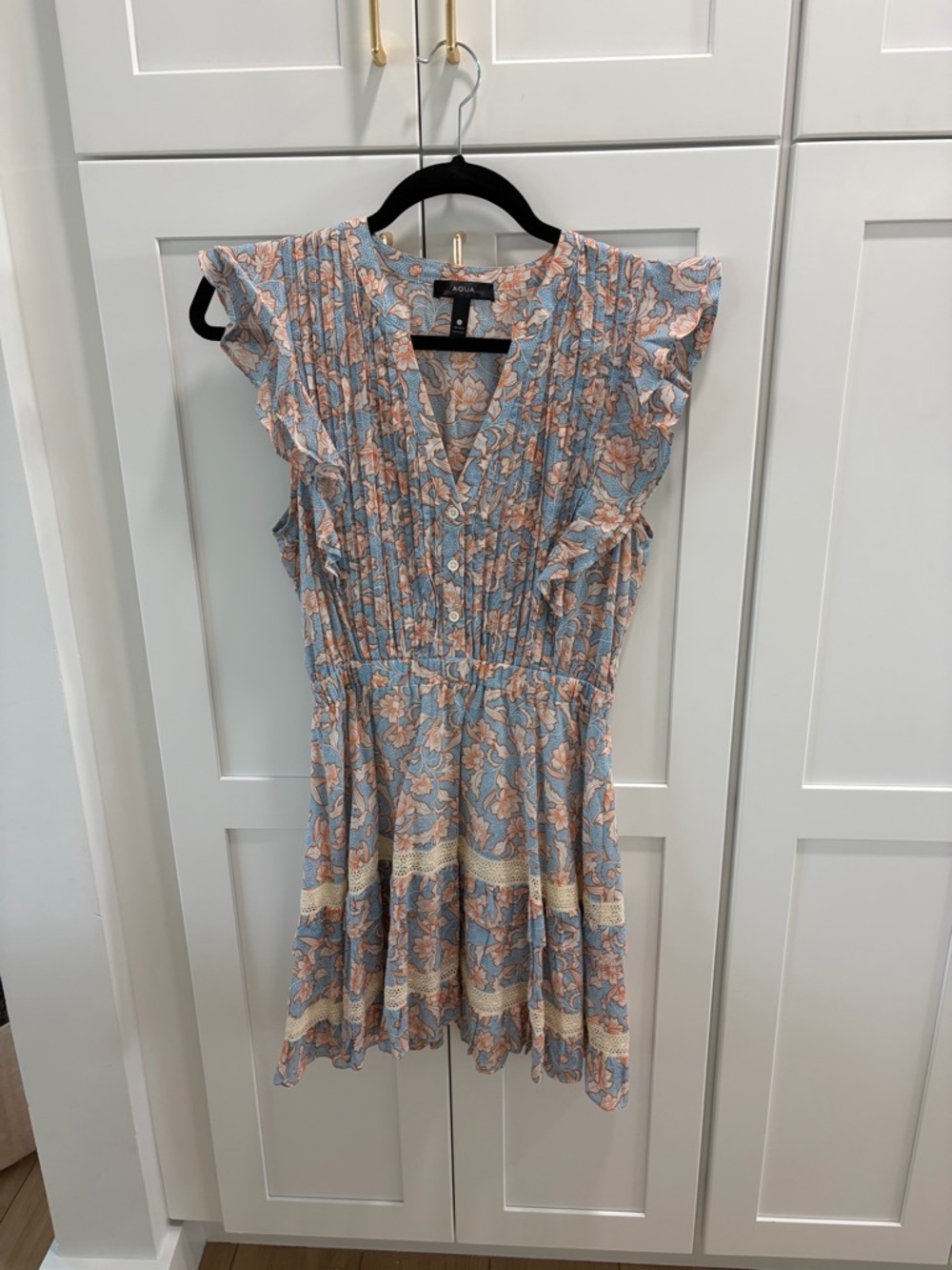 Aqua Ruffle Lace Tiered Mini Dress XS